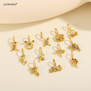 Ciondolo con Pietra Zodiacale |   Ciondolo in Acciaio Inossidabile Placcato Oro 18K PVD con Zirconi, Segno Zodiacale Astrologico per Creazione di Gioielli - Product Image 2