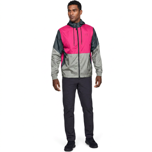Mens Lightweight Full Zip Windbreaker <b>Jacket</b> in <b>Pink</b> Silver <b>Waterproof</b> and Quick Dry Breathable for Spring Summer Street Wear - Product Image 1