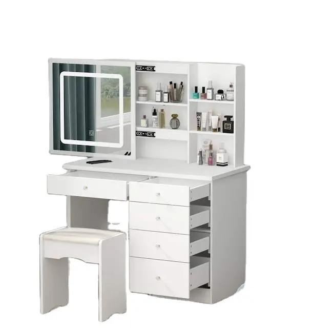 Quarto Set Modern Furniture Luxury Dresser Make Up Vanity Desk LED Light Maquiagem Mesa De Vestir Com Espelho