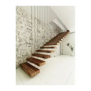 Ace-escalera flotante Individual para el hogar, diseño de barandilla de madera para Interior, precio barato