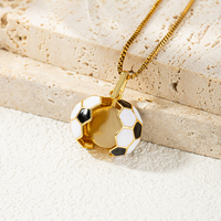 Collar con Colgante de Balón de Fútbol 3D en Tono Dorado Brillante, con Paneles Esmaltados y Cadena de Caja, Joyería de Moda para Mujer, Regalo