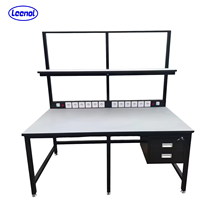 Banc de travail antistatique fixe Leenol ESD avec éclairage LED, panneau perforé et multiprise pour réparation électronique en laboratoire