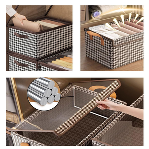 Boîte de rangement pliable avec couvercle transparent et cadre métallique - Organisateur de vêtements anti-poussière pour armoire, pantalons et rangement domestique - Product Image 5