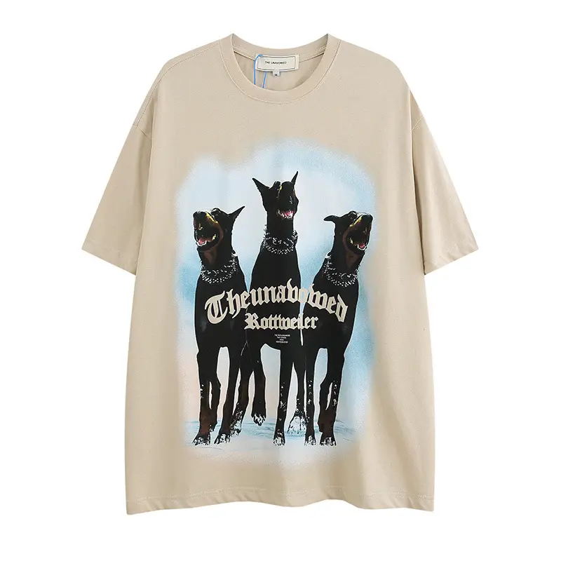 2022 new summer Vintage hound print casual half sleeve loose t-shirt men for lovers