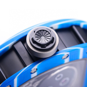 Montre mécanique à remontage manuel unisexe Blue Carbon Fiber 52-01, forme tonneau de vin, crâne tourbillon, Summit Voyager - Product Image 5