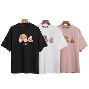 New Amazon Foreign Trade Fashion Brand Angel Cut-off Teddy Bear Print T-shirt Loose Men's and Women's ins Couple Dress Short Sle
