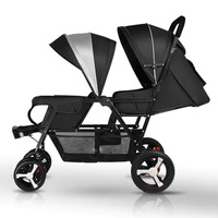 XCD D-H2M-green Léger Amovible Double Double Poussette Bébé Portable En Acier Inoxydable Cadre PU Matériel Pliable 20KG Charge