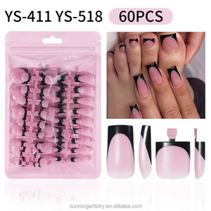 Wearable Toenails Fingernails Nails Tips 60pcs French Square White Black Tip Foot <b>Hand</b> Toe Nail Set - Product Image 5