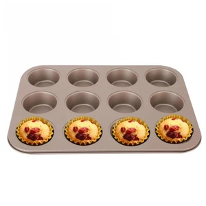 12 Cup Carbon Steel <b>Bakeware</b> Round Cookie Trays Non Stick Cheese Base Baking Cup Golden Metal Cake Trays Pan - Product Image 4