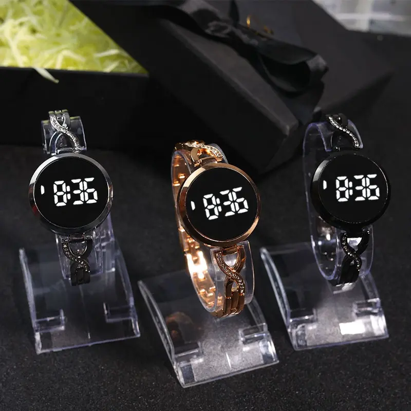 Fashion Lady Jewelry Dress Diamond Electronic Wristwatches Cheap Women LED Touch screen Digital watch