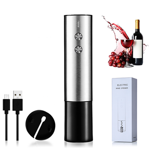 Juego de abridor de botellas de vino automático de acero inoxidable con logotipo personalizable y recargable por USB - Product Image 1