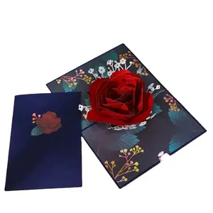 Wholesale Red Rose Decoration 3D High Quality Universal Greeting Card Gift Card Wedding Valentine's Day Gift Card Set