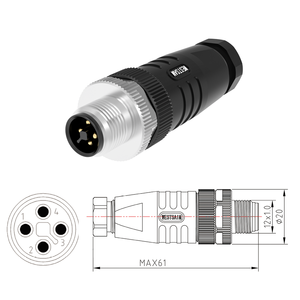 M12 vít loại thẳng lĩnh vực lắp ráp cắm t mã không thấm nước IP67 Nam Nữ semi-plasti <span class=keywords><strong>4</strong></span> <span class=keywords><strong>pin</strong></span> hệ thống dây điện kết nối - Product Image 4