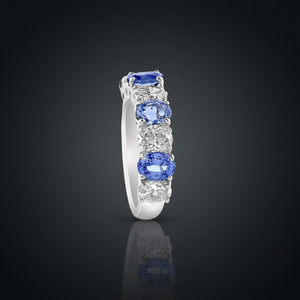 Blue & White <b>Moissanite</b> <b>Oval</b> Cut Eternity Band <b>Ring</b> for Wedding & Anniversary 10K-18K Gold & 925-935 Silver Fine Jewelry - Product Image 1