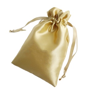 <b>White</b> Sheer Satin Fabric Hair Extension Packing Custom Drawstring <b>Gift</b> Pouch <b>Bag</b> with logo Print - Product Image 1