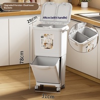 Poubelle de cuisine japonaise de 45 L à double compartiment, avec pédale, en plastique, à pression, pour tri des déchets secs et humides, avec couvercle
