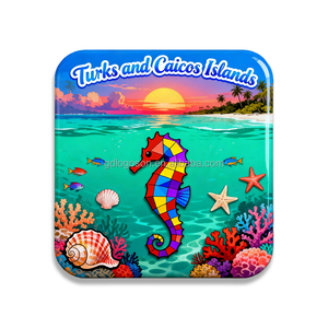 Magneti per Frigorifero Souvenir 2026 con Logo Personalizzato, Design Spiaggia con Granchio, Cavalluccio Marino e Tartaruga dei Turks e Caicos, Regalo per Isole Tropicali - Product Image 2