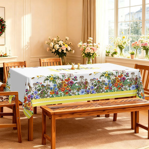 Wholesale Waterproof Yellow Spring Floral Border Printed <strong>Table</strong> <strong>Cloth</strong> for <strong>Easter</strong> Party Dining Decor - Product Image 5