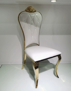 Chaise d'hôtel en acier inoxydable avec cadre doré et assise rembourrée blanche, design élégant pour banquets, mariages et événements culinaires - Product Image 6
