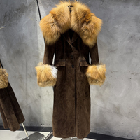 Manteaux Trench en Cuir Véritable avec Col en Fourrure de Luxe, Manteau Long en Fourrure pour Femmes