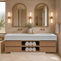 Meuble-lavabo double vasque en surface solide avec double lavabo intégré, tiroirs en bois de chêne, meuble flottant, vente en gros d'usine