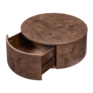 Burl Wood Rotating Coffee <b>Table</b> with 2 Drawers, 360° Rotating Top, Walnut - Product Image 3
