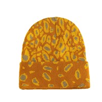 Topi Rajut Motif Macan Tutul, Topi Hangat Musim Dingin dengan Lipatan, Topi Motif Hewan, Kupluk untuk Wanita Pria Unisex, Topi Rajut Model Watch Cap untuk Musim Gugur
