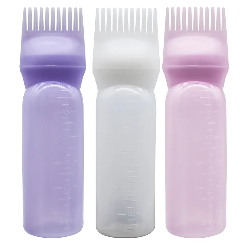 Botella de aceite recargable para hornear tinte para el cabello, 3 colores, peine dispensador de plástico para salón de belleza, tinte para el cabello