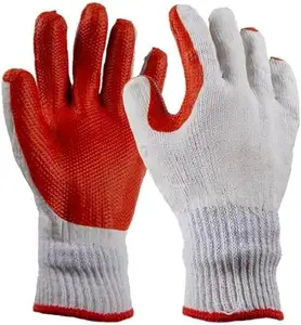 小龙虾棉防护装备坚固的红色乳胶涂层，用于增强抓地力优质钻石图案乳胶层压手套