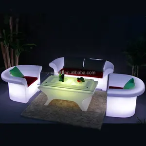 Set Sofa Dua Kursi Plastik, Furnitur Bercahaya LED dengan Kendali Jarak Jauh/Bar, Set Sofa Klub Malam