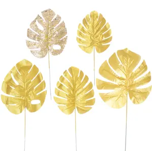 UFOGIFT金色人造monstera叶子便宜的小型热带金色棕榈叶子与茎