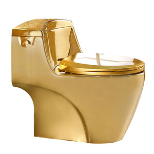 Cuvette de toilette en céramique de forme ronde, couleur or massif, norme européenne, WC en céramique dorée - Product Image 4
