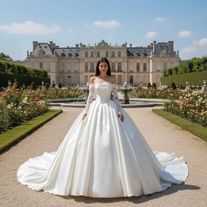 Abito da Sposa Stile Principessa Xx41 Senza Spalline con Schiena Allacciata Ricamo Arricciato in Raso Lungo Jancember - Product Image 1