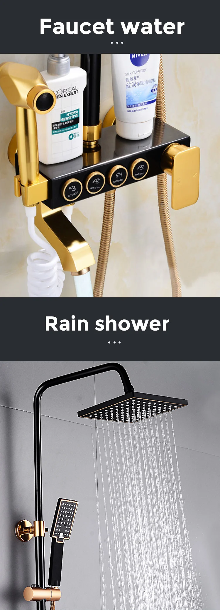 shower set wall mounted brass tap Bathroom taps luxury brass kits rain rainfall showerset mixer faucet set juego de ducha