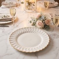 Assiettes de Présentation Modernes en Plastique Écologique de 13 Pouces, Bord Doré, Personnalisables, Jetables, pour Fêtes, Mariages, Traiteur, Utilisation sur Table (Vente en Gros)