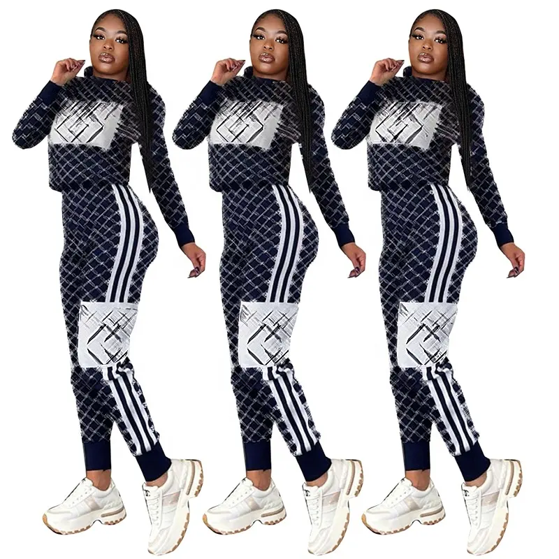 Set Pakaian Wanita Desainer Musim Gugur Terlaris 2023 Setelan Baju Olahraga Jogger Lengan Panjang Set Celana Dua Potong Kasual Print Designer