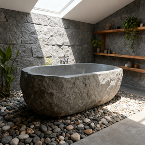 Baignoires autoportantes en marbre gris foncé <span class=keywords><strong>naturel</strong></span> de haute qualité, forme ovale, capacité 500-700L, pour utilisation en salle de bain - Product Image 2