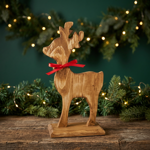 Ornement de Noël en bois fait main en forme de renne, décoration de cerf debout, centre de table de fête, décoration intérieure - Product Image 3