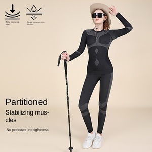 Conjunto de 2 Piezas de Ropa Deportiva para <span class=keywords><strong>Mujer</strong></span>, Otoño/Invierno, Traje de Esquí, Abrigo Cálido, Compresión, Secado Rápido, Ajustado, Color Sólido - Product Image 2