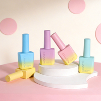 Vente en gros de flacons de vernis à ongles en verre dégradé de 13 ml, avec logo personnalisé, bouchon en plastique remplaçable et plusieurs embouts de pinceaux à ongles
