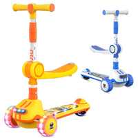 Patinete para niños de altura ajustable para exteriores, cubierta extra ancha iluminada, patinete plegable de 3 ruedas para niños con asiento extraíble