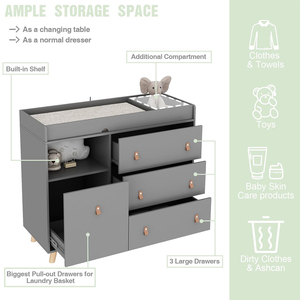 Table <span class=keywords><strong>à</strong></span> <span class=keywords><strong>langer</strong></span> moderne grise faite <span class=keywords><strong>à</strong></span> la main avec 3 tiroirs et étagère ouverte pour chambre de bébé - Product Image 3