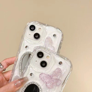 Les filles françaises aiment la veste de protection créative de <span class=keywords><strong>coque</strong></span> de téléphone portable papillon rose miroir pour <span class=keywords><strong>iPhone</strong></span> - Product Image 3