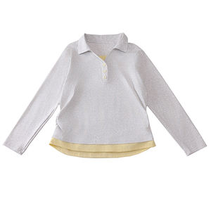 Camiseta de manga larga con diseño en capas para niñas, talla grande, holgada, con cuello tipo polo, para adolescentes y niños. - Product Image 3