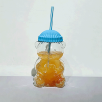 Mignon Gobelet en Verre Ours en Peluche 3D avec Couvercle en Silicone Casquette de Baseball et Paille, Tasse à Café Glacé, Thé au Lait, Boissons Froides, Logo Personnalisé