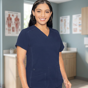 Ensemble de blouses médicales unisexe à col en V et manches courtes en tricot, bleu marine, mélange coton et polyester, uniforme médical, tenue d'hôpital, vêtements de travail pour infirmières - Product Image 3