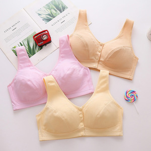 Sous-vêtements d'âge moyen et âgés Sous-vêtements féminins Mince Coton Sans éponge Pleine Coupe Avant Snap-button Stock Bra - Product Image 2