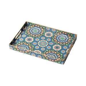 Plateau de service rectangulaire de grande taille, style bohème, décoratif, avec poignées, en plastique, pour le petit-déjeuner, le service du café - Product Image 2