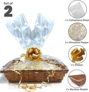 Yulin Jiafu <strong>Hamper</strong> Wicker Gift <strong>Basket</strong> Box <strong>Kit</strong> with Shred+Cellophane+Bow Bamboo <strong>Baskets</strong> - Product Image 5