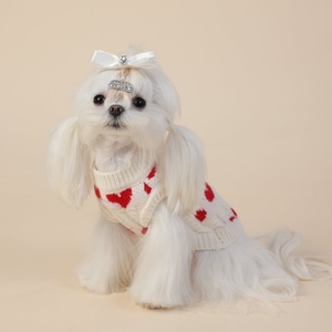 <span class=keywords><strong>Pull</strong></span> en tricot blanc crème pour chien avec motif cœur rouge, doux et chaud, vêtements pour animaux <span class=keywords><strong>de</strong></span> compagnie pour petits chiens - Product Image 2